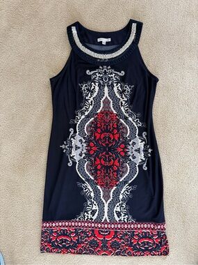 Sandra Darren Sleeveless Studded - Neck Print Dress